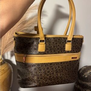 Calvin Klein Brown and Tan Monogram Tote